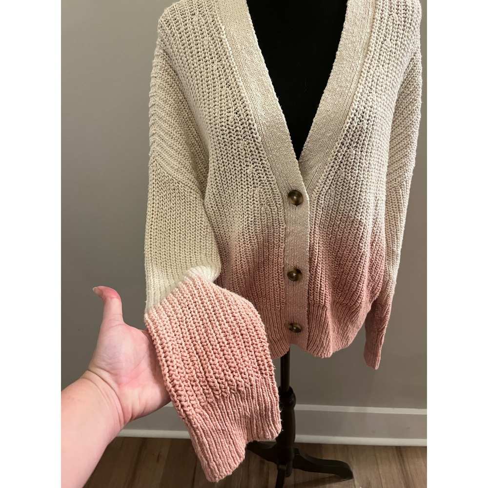 Madewell Ombre Dip‎ Dye Courtland Cardigan Sweater Beige Pink Cotton Size L - Picture 6 of 10